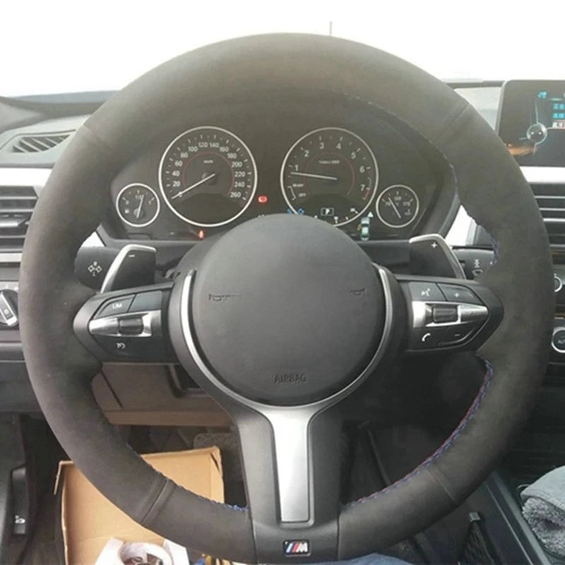 Luxury Suede Leather Steering Wheel Cover | Anti-Slip Grip for BMW M Sport & Universal Fit