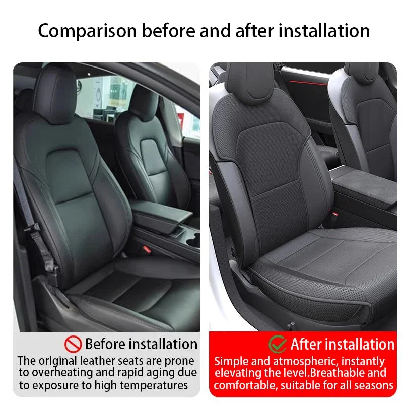 PU Leather Car Seat Protector for Tesla Model Y 2025 | Breathable Split Seat Cushion