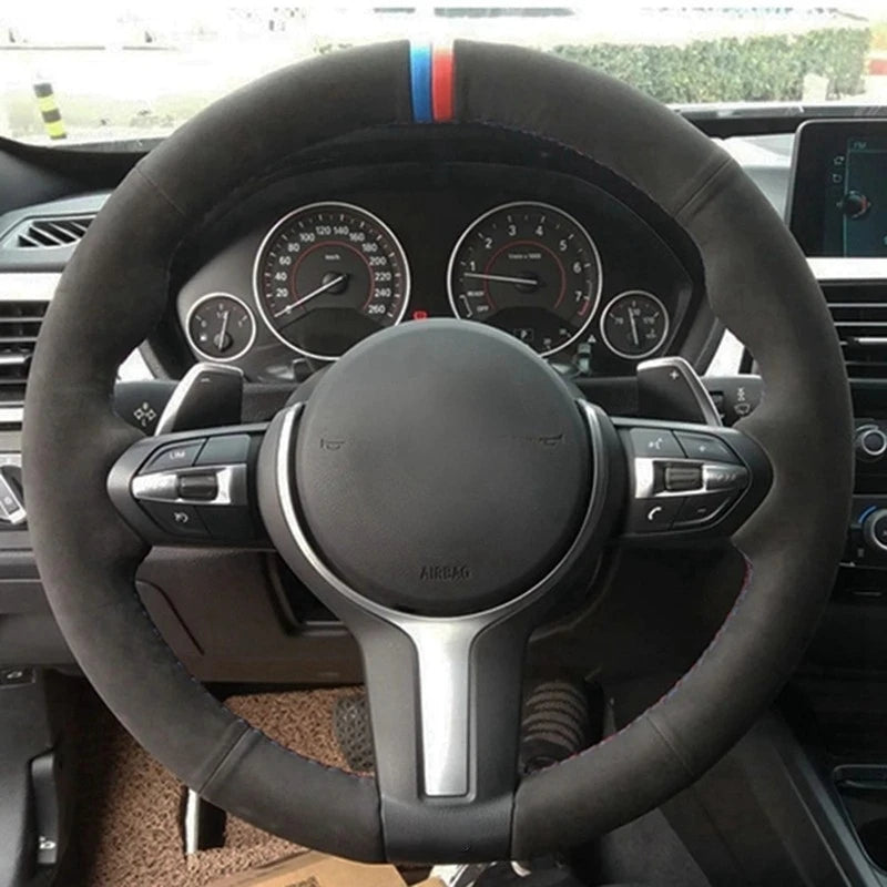 Luxury Suede Leather Steering Wheel Cover | Anti-Slip Grip for BMW M Sport & Universal Fit