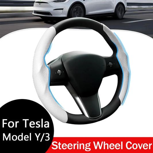 Custom-Fit Carbon Fiber Steering Wheel Cover for Tesla Model 3 & Model Y (2017–2025)