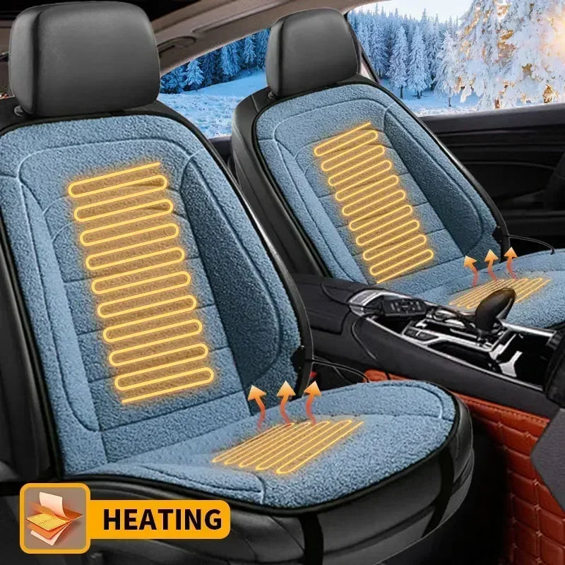 12V Heated Car Seat Cover | Winter Seat Warmer Cushion for Back & Seat