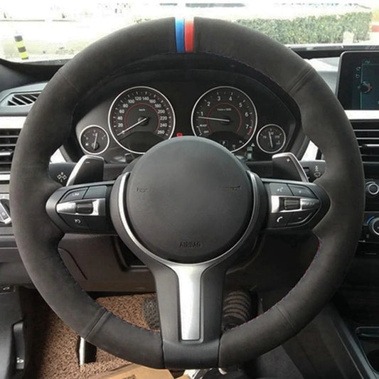 Luxury Suede Leather Steering Wheel Cover | Anti-Slip Grip for BMW M Sport & Universal Fit
